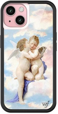 Wildflower Cases - Angels, Compatible with Apple iPhone 15 | Baby, Sky, Blue, Classic, Cute, Trendy - Protective Black Bumper, 4ft Drop Test Certified, Women Owned Small Business
