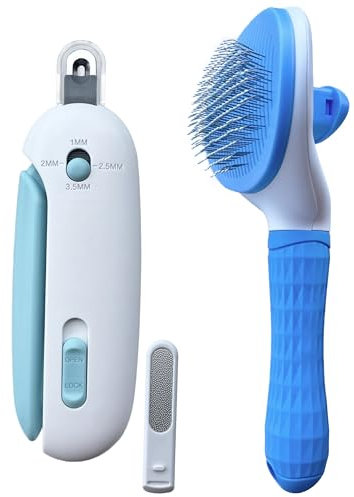 Pet Gromming Kit Nail Clipper&Hair Brush for Dog&Cat Brush Self Cleaning Slicker Brush with Release Button, Dog Shedding Brush for Cat Grooming Comb Cat Nail Clipper with Nail File Dog Claw Trimmer