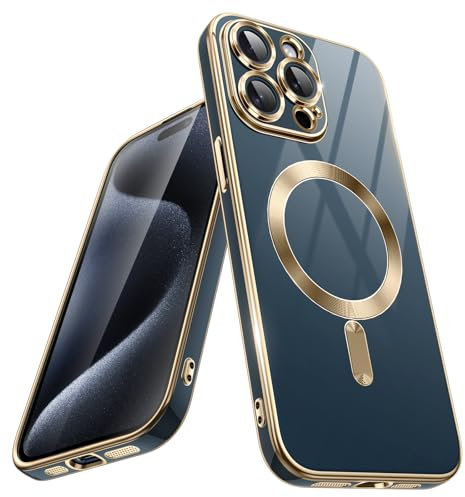 JETech Elektroplattiert Hülle für iPhone 15 Pro 6,1 Zoll, Kompatibel mit MagSafe, Vollständig Kameraschutz, Stoßfest Weiche TPU Handyhülle, Solid Farbe Rückseite (Titan Blau)