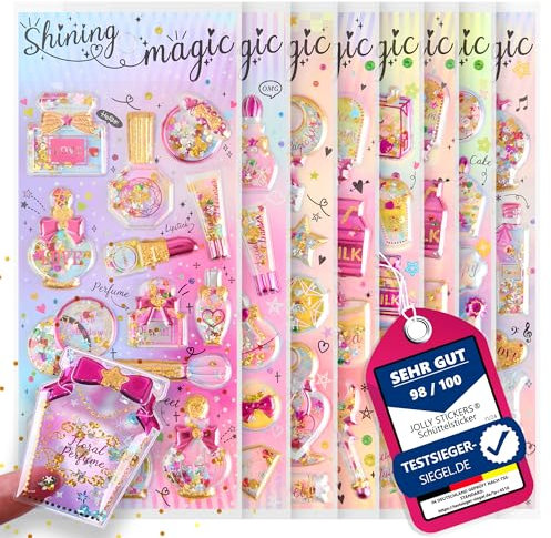 Jolly Stickers Filled Shake Stickers Glitter Flakes Set of 8 for Gifts Birthday Stickers Shake Unicorn Collecting Scrapbook Sticker Book Sticker Book Sticker Album First Day of School