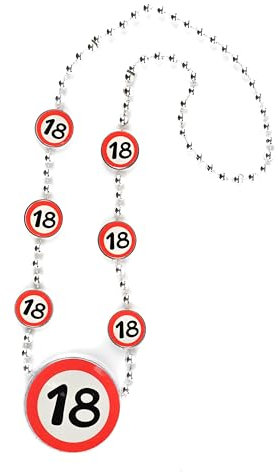 Tiwoca Geschenk zum 18. Geburtstag – rot-weiße Halskette mit Verkehrsschild-Optik Zahl 18 – Ausgefallene Geburtstagsdeko und lustige Geschenkideen für Junge und Mädchen