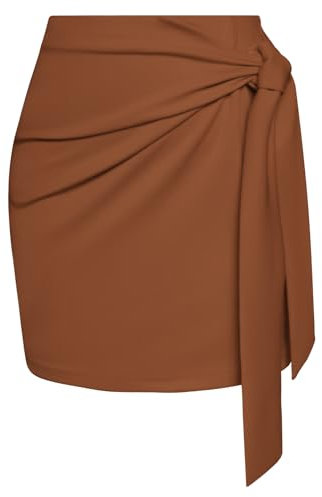 Kate Kasin Mini Jupe à Carreaux Pour Femme - Taille Haute - Mi-Longue Élastique - Automne et Hiver - Écossaise - Décontractée Élégante - Marron, XXL