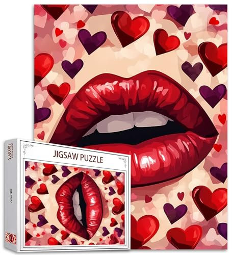 1000 Piece Jigsaw Puzzles for Adults Sexy Girl Lips Painting Jigsaw Puzzle Romantic Heart Pattern 1000 Pieces Puzzles Game Happy Valentines Day Wall Decor DIY Craft Puzzle Art Pop Art Gift(Colorful)