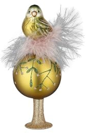 Christbaumspitze Glas 19cm - Weihnachtsbaumspitze Vogel auf Federn - mundgeblasen & handbemalt - Christbaumschmuck & Weihnachtsbaumschmuck - Spitze für Weihnachtsbaum Grün Gold