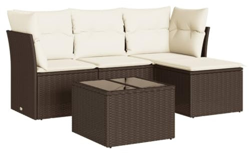 vidaXL 5-TLG. Garten-Sofagarnitur mit Kissen Braun Poly Rattan