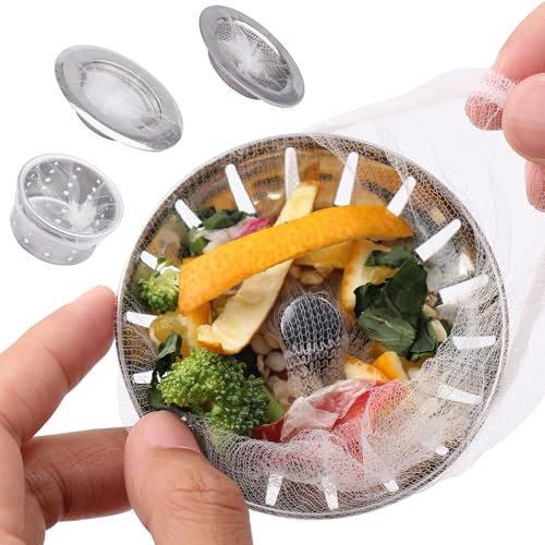 SZTJHN 400 PCS Disposable Mesh Sink Strainer Bags, Kitchen Sink Strainer Mesh Bag, Kitchen Sink Drain Strainer, Scalability, Non-Clog, Keep Your Sewer Lines and Garbage Disposal Safe