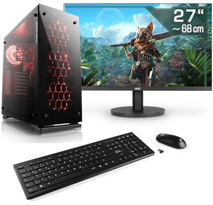 Boost Boxx Gaming PC mit Windows 11 Home, AMD Ryzen 7 8700G 8X 4200 MHz, 1000 GB M.2 SSD, 32 GB DDR5-RAM, AMD Radeon 780M, Gigabyte Mainbaord, USB 3.2, 27 Zoll WQHD, Tastatur/Maus-Set, M11310H