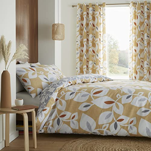 Catherine Lansfield Inga Leaf Gold Duvet Cover Set 240 x 220 + 60 x 70 (2)