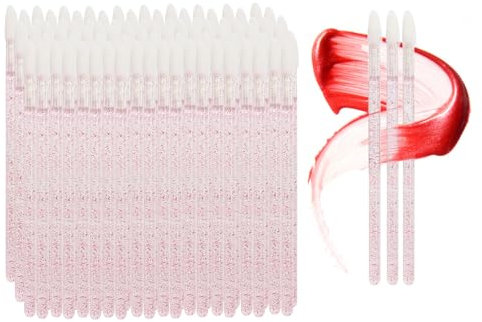 Kzouenzu Monouso Pennelli Labbra [100 Pezzi], Per Applicatori Per Dettagli Per Sopracciglia, Labbra, Rosa, Lip Gloss Applicatore Bacchette Pennello