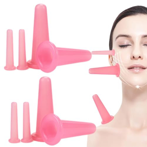 NHQZ 8 Piezas Ventosas Fisioterapia, Ventosas Faciales Para Masaje Facial Y De Ojos, Ventosas Faciales Con Cepillo Exfoliante Para La Piel Del Cuello Facial (4M+4S)