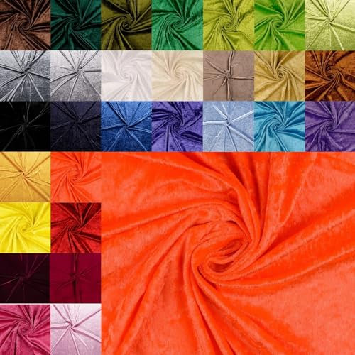 Pannesamt Meterware - Panné Samt Stoff - Dekostoff, Knit Velour Polyester - Samtstoff glänzend - Velour glänzend *Ab 50cm x 147cm, Farbe: 039 orange