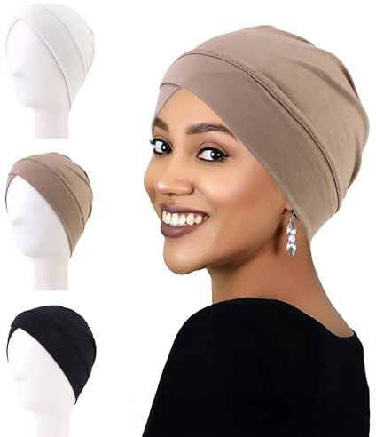 OPUHOHR 3 Stück Frauen Muslimischen Kopftuch, Mütze Turban Kopfbedeckung, Mütze aus Baumwolle, Krebspatienten Kopfbedeckung Turban