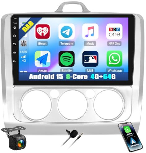 8 Core 4G+64G Dab CAMECHO Android Car Radio 2 DIN para Ford Focus Mk2/Mk3/Exi/MT 2 3 2004-2011 con Carplay Android Auto, Radio Táctil de 9 Pulgadas 2Din con GPS Navi WiFi BT FM/RDS SWC+Cámara&Mic