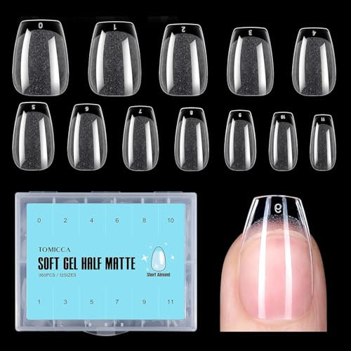 TOMICCA Sarg Kurz Nagelspitzen - Tips für Gelnägel Nagelspitzen Falsche Nagel Pre-Shaped Matt, Nageltips für Nägel Full Cover Nail Tips für Nagelstudios und DIY Nagelkunst, 12 Größen 360 Stück