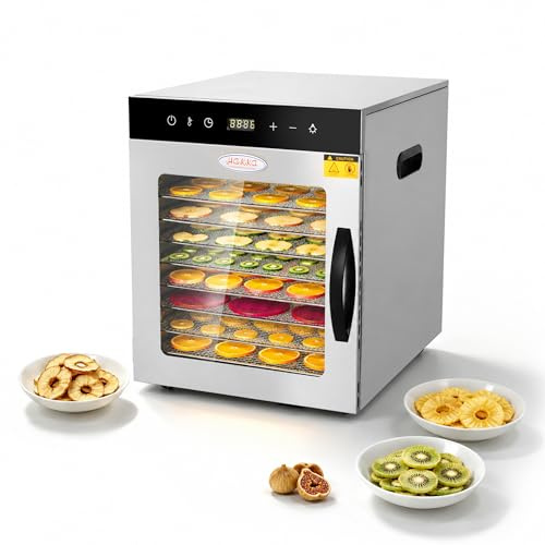 Hakka Déshydrateur Alimentaire Professionnel, 10 Plateaux, Pour Viande Séchée, Légumes, Fruits, Viande, Friandises pour Chiens et Herbes, en Acier Inoxydable, 800 W