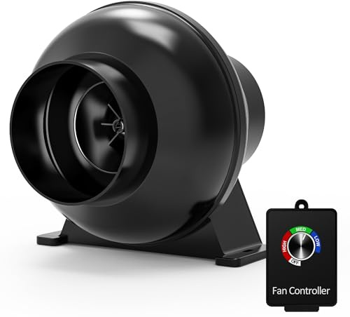 Toolazy 4 Inch 195 CFM Inline Duct Ventilation Fan HVAC Vent Blower with Variable Speed Controller for Hydroponics Grow Tent, Black