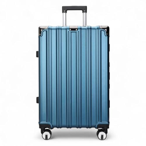 Infinity Leather Suitcase Trolley Carry On Hand Cabin Luggage Hard Shell PC Travel Bag Lightweight with Durable 4 Spinner Wheels (Blue, L76cm 110L)