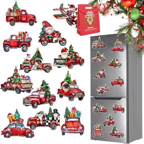 2026 Magnetischer Aufkleber mit Weihnachtsmotiv, magnetischer Weihnachtsbaum für Kühlschrank, Weihnachtsmagnete für Kühlschrank, wasserdichte Weihnachtsdekoration, wiederverwendbar und abnehmbar (J)