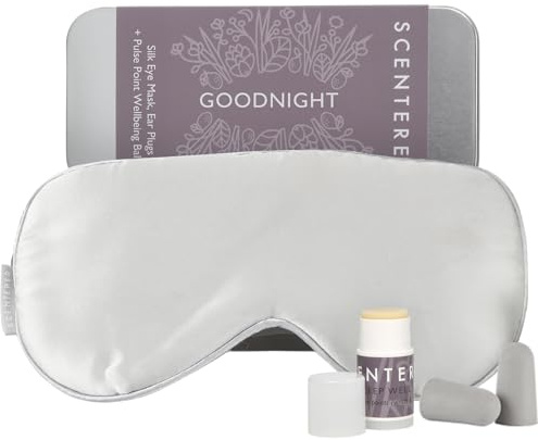 Scentered Goodnight Sleep Well Gift Set – Luxury Silk Eye Mask, Aromatherapy Pocket Balm (1.5g) & Reusable Ear Plugs in Travel-Friendly Gift Tin