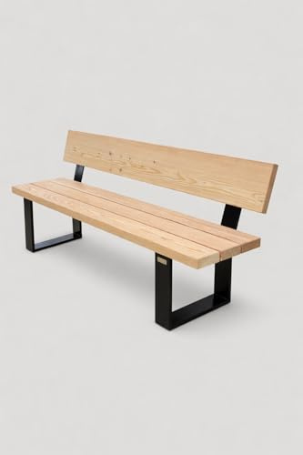 Gartenbank aus Lärchenholz mit schwarzem Stahlgestell | Sitzbank Outdoor wetterfest | Holzbank mit Rückenlehne | ca. 173 cm lang | Sitzgruppe | Gartenmöbel | 2-3-Sitzer | für Garten & Terrasse