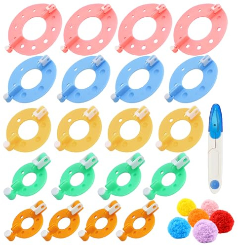 20 Pcs Pompom Maker Set, 5 Größen Pompon Makers, Bommel Maker Pompom Makers Set 5 Farben Leicht praktisch für Weben DIY Wollgarn Stricken Handwerksprojekt Mit Garnschneider