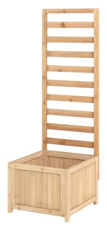 GOPLUS Jardinière avec Treillis, Brise Vue Jardin avec Bac à Plantes en Bois de Cèdre avec Treillage Vertical, et Bac Profond, Potager Surélevé Extérieur pour Plantes Grimpantes, Fleurs et Verdure