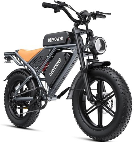 DEEPOWER QS7 Bicicleta Eléctrica, Batería Extraíble 48V 60Ah/35Ah/20Ah, Autonomía 110-250KM, Motor con Par 120N·m, Neumáticos Anchos 20'' x 4.0, 7 Velocidades, Suspensión Hidráulica Completa