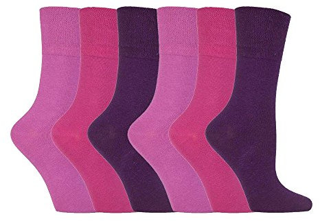 IOMI - 6er pack damen ohne gummi weitschaft baumwolle socken/diabetikersocken in 7 farben (37-42 eur, Rosa LA2)