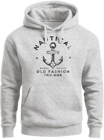 Neverless® Hoodie Herren Anker Motiv Nautical Kapuzen-Pullover Männer Fashion Streetstyle Grau XL