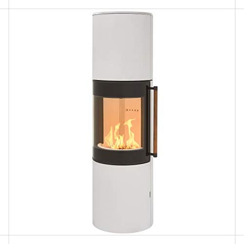 H&M Mono 3.0 XL runder Kamin-Ofen in Stahl Weiß Moderne 160° Sichtscheibe Reeling-Griff Holz-Fach mit separater Tür 7kw 164cm Höhe innovatives Design
