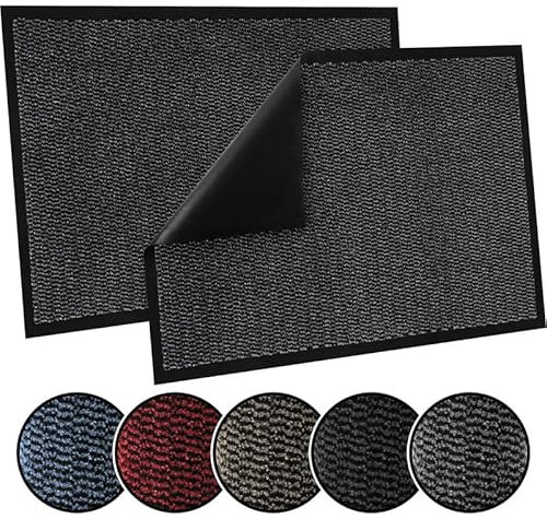 TrendMakers Door Mat Indoor & Outdoor Non-Slip Rubber Backed door mats indoor Super Absorbent Washable Dirt Trapper doormats - Durable & wrinkle-free Barrier Rug (Grey/Black - 40cm x 60cm)