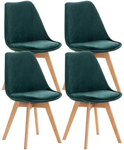 CLP 4er Set Esszimmerstuhl Linares Kunststoff I Stoff I Samt I Cord I Lederoptik I Lehnstuhl Mit Holzgestell, Farbe:grün, Material:Samt