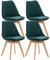 CLP 4er Set Esszimmerstuhl Linares Kunststoff I Stoff I Samt I Cord I Lederoptik I Lehnstuhl Mit Holzgestell, Farbe:grün, Material:Samt