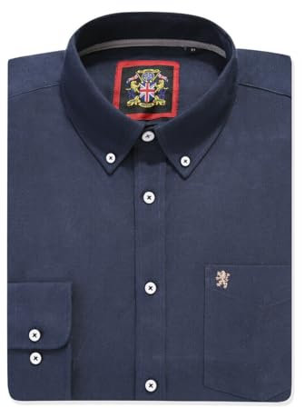 Mens Long Sleeve Oxford Shirt, Button Down Collar & Pocket, Casual Office Work Weekender English Style. The English Oxford by Janeo British Apparel. (Plain Navy, 2XL)