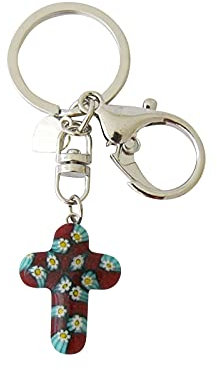 Porte-clés avec croix en verre de Murano rouge