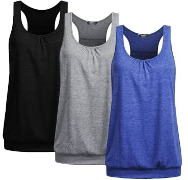 UNibelle Yoga Tanktops Damen Sport Oberteil Shirt Top Ärmellos Racerback Fitness Tanktop Training 3er Pack, 3er Pack_ Schwarz/Hellgrau/Blau, 3XL