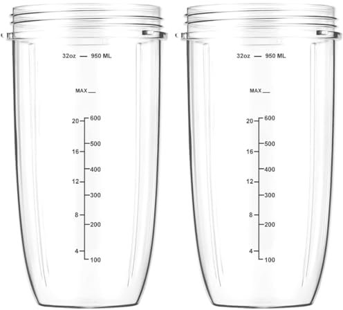 2 Pièces Cup Gobelet de Remplacement pour NUTRIBULLET Original 600 Watt et NutriBullet Pro 900 W Blender Électrique, Blender Bol en Verre Accessoires, Nutribullet Pièces de Rechange de Tasse
