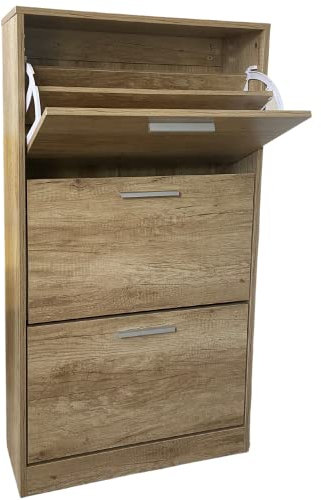 ZIK - Scarpiera Salvaspazio Slim in Legno (63x24x115h) Scarpiera da Ingresso Verticale, Moderna, Scaffale Scarpe di Design Vari Colori per Vari Stili di Arredamento (Rovere - Maniglie Silver)