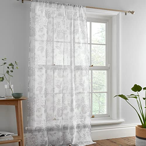 Dreams & Drapes - Single Net Curtain for Windows W55 x L90 (140 x 228cm) - Paisley Voile Curtain for Bedroom/Living Room - Vintage Bohemian Net Curtain - Sheer Jacobean Floral Curtain