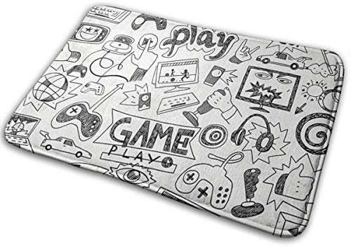 IUBBKI Fußmatte, einfarbig, Skizzen-Stil, Gaming-Design, Rennmonitor-Gerät, Gadget, Teenager, 90er-Jahre, lustige Willkommens-Fußmatte, Fußmatte, 40 x 60 cm