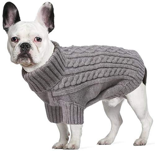 LiebeDD Hundepullover Mittelgroße Hunde - Winter Warm Hundepulli mit Beinen Solide Klassisch Hunde Strick Pullover für Dackel Französische Bulldogge und Katzen, Dog Sweater (Grau M)