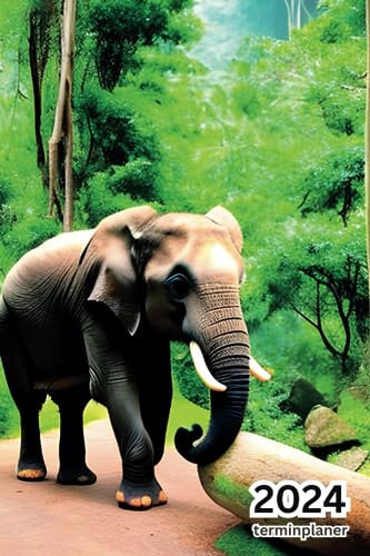 Terminplaner 2024: a5, Tiere, Elefant, Klein, Vertikal, Jahresplaner Buch, 12 Monate, Wochenplaner : 1 eine Woche 2 zwei Seiten, Mit Uhrzeit, ... Büro ... - Kein Ringbuch, Kein Spiralbindung