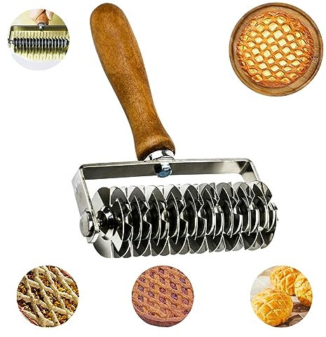 Stainless Steel Lattice Roller Cutter,Pizza Pastry Wheel Roller Dough Cutter Baking Tools,Cookie Pie Bread Crust Roller Cutter with Wood Handle,Baking Craft DIY Baking Tool for Restaurant Bakery