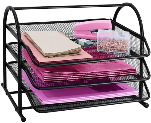 ideallife Briefablagen 3 Ebenen - Dokumentenablage Metall Desk Organizer - Metall Ablage Ablagefächer für A4 Dokument - Büro Schreibtisch Ablage mit 3 Schubladen I Papier Ablagefächer A4