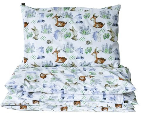 AD Amazing Dreams Babybettwäsche Set 100x135 + 1 St. 40x60cm aus hochwertiger 100% Baumwolle Bettwäsche mit Reißverschluss Kinder Muster und Farben Waldtiere