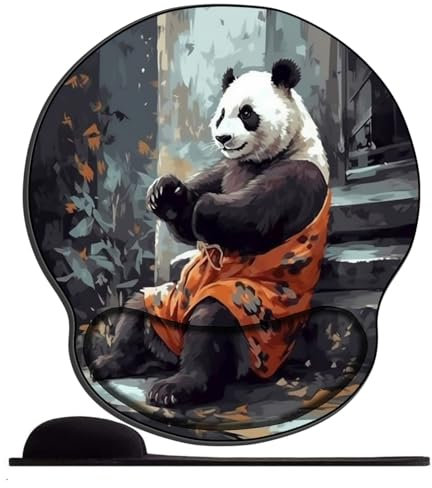Mauspad mit Handgelenkstütze, Panda, Kung Fu (3), ergonomisches Mauspad mit Silikon-Komfort-Gel-Gaming-Mauspad mit rutschfester PU-Basis für Computer, Laptop, Büro und Zuhause