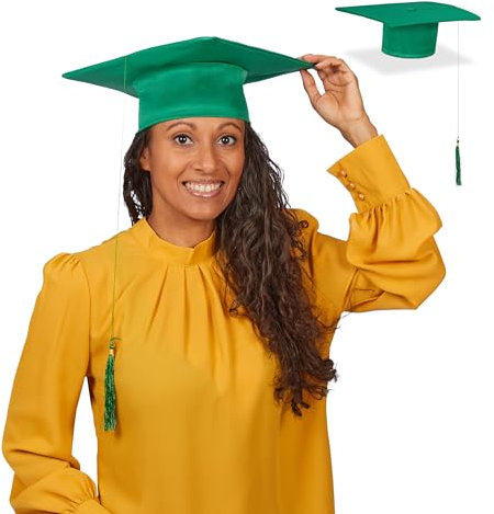 Relaxdays Doktorhut, 2er Set, Absolventenhut mit Quaste, für Abitur, Bachelor- & Masterabschluss, Abschlusshut, grün