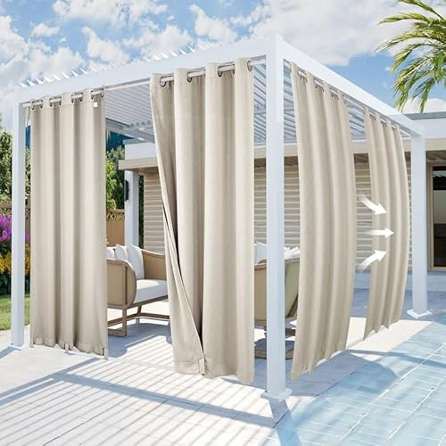 Mingfuxin Outdoor-Vorhänge Wasserdicht Winddicht Patio-Vorhänge, Geprägtes Muster Thermisch Isolierte Verdunkelungs Sichtschutz Vorhänge Für Veranda, Pavillon, Vorhang Mit Ösen Oben Und Tab Unten