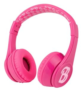 eKids Barbie Bluetooth Headphones, Pink Wireless Headphones with Microphone Includes Aux Cord, Volume Reduced Kids Foldable Earphones for School, Home, or Travel