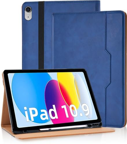 Vkooer Funda para iPad 10 Generation Carcasa PU Cuero iPad 10.9 Pulgadas 2022 [Auto-Sueño/Estela] Flip Case Cover con Función de Soporte para iPad 10 - Azul